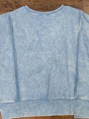Zenana Washed Blue Top | Exposed Seam | Relaxed Fit | S/M